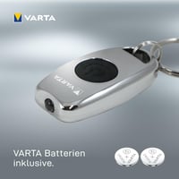 Lanternă breloc LED VARTA Metal Key Chain Light - cu 2 baterii CR2016, 2 moduri de iluminare, aliaj de zinc argintiu, lanternă ultra-compactă pentru chei 3