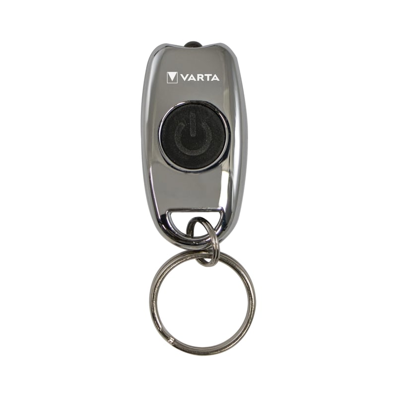 Lanternă breloc LED VARTA Metal Key Chain Light - cu 2 baterii CR2016, 2 moduri de iluminare, aliaj de zinc argintiu, lanternă ultra-compactă pentru chei