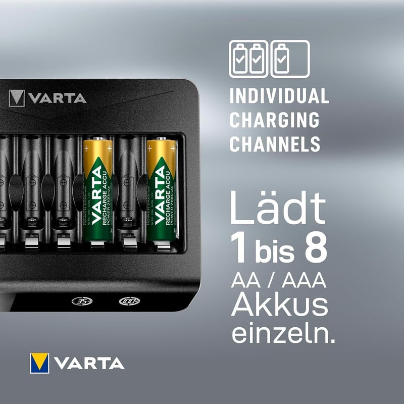 VARTA Multi Charger+ 8 részes akkumulátor töltő AA AAA 9V elemekhez - Single, LCD Multi Charger+