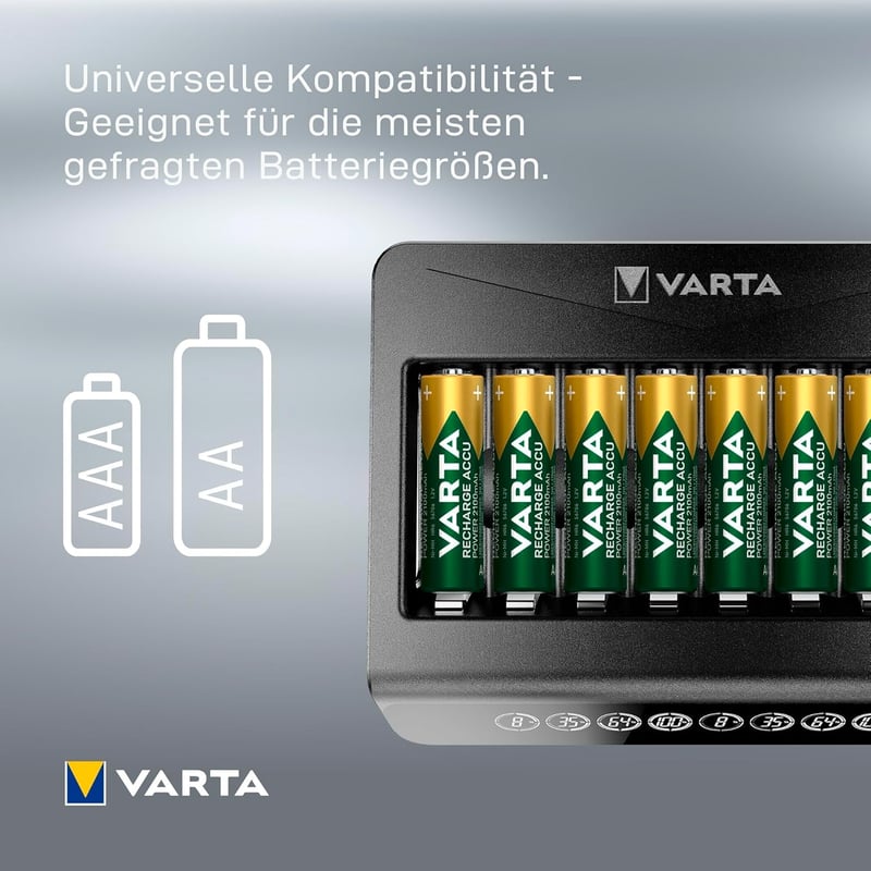 VARTA Multi Charger+ 8 részes akkumulátor töltő AA AAA 9V elemekhez - Single, LCD Multi Charger+