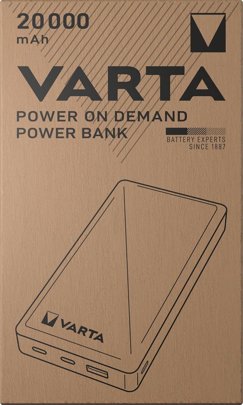 VARTA Power Bank 20000 mAh, 4 portos gyorstöltő, USB-C, Micro USB, telefon és tablet töltéshez - 1 pc, 20,000 mAh
