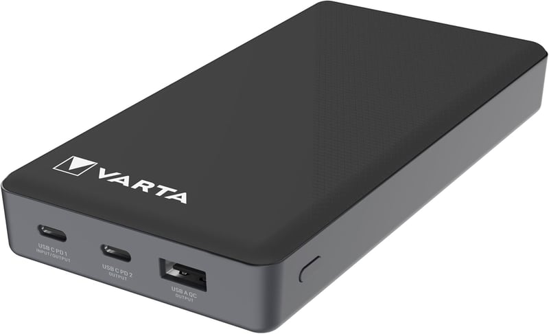VARTA Power Bank 20000 mAh, 4 portos gyorstöltő, USB-C, Micro USB, telefon és tablet töltéshez - 1 pc, 20,000 mAh