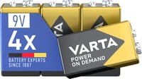 Baterie Alcalină VARTA Power on Demand 9V, 4 bucăți - Pachet Durabil de Baterii Block 1