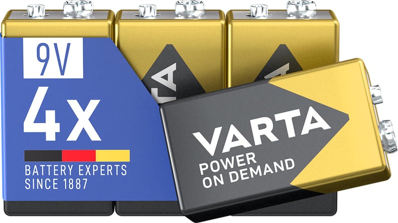 Baterie Alcalină VARTA Power on Demand 9V, 4 bucăți - Pachet Durabil de Baterii Block