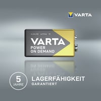 Baterie Alcalină VARTA Power on Demand 9V, 4 bucăți - Pachet Durabil de Baterii Block 5