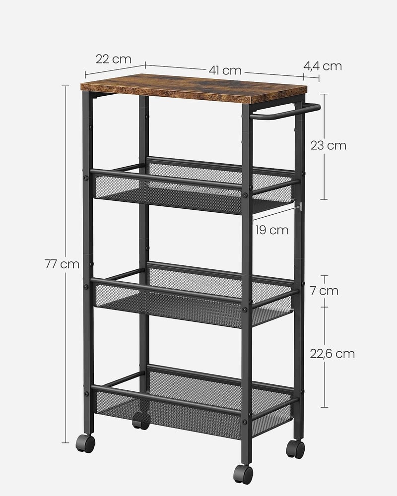 VASAGLE 4 szintes konyhai kocsi 22x45,4x77cm vintage barna/fekete