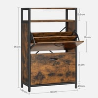 VASAGLE Botník s 2 výklopnými dvierkami, pre 8 – 12 párov topánok, úzky predsieňový úložný priestor, 60x30x95 cm 3