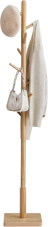 VASAGLE Fa Ruhaállvány 8 Kampóval Fajáték Alakú Natúr Bézs Gumifa - Natural Beige, square base + straight hooks 1