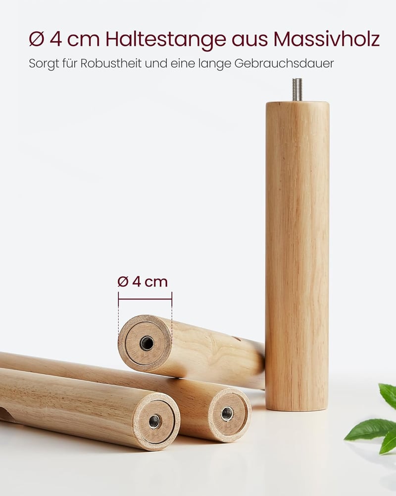 VASAGLE Fa Ruhaállvány 8 Kampóval Fajáték Alakú Natúr Bézs Gumifa - Natural Beige, square base + straight hooks