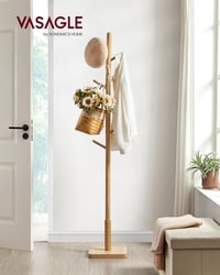 VASAGLE Fa Ruhaállvány 8 Kampóval Fajáték Alakú Natúr Bézs Gumifa - Natural Beige, square base + straight hooks 2