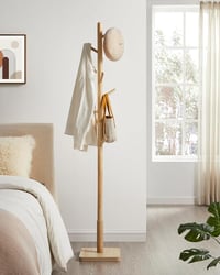 VASAGLE Fa Ruhaállvány 8 Kampóval Fajáték Alakú Natúr Bézs Gumifa - Natural Beige, square base + straight hooks 4