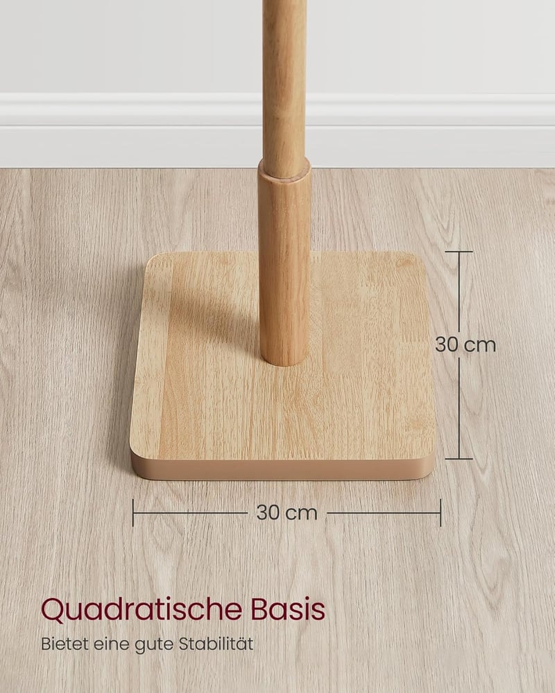VASAGLE Fa Ruhaállvány 8 Kampóval Fajáték Alakú Natúr Bézs Gumifa - Natural Beige, square base + straight hooks