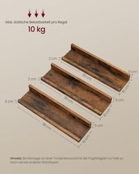 VASAGLE Fali Polc Szett 3 db, 38 cm Hosszú Lebegő Polcok Vintage Barna, Dekorációhoz, Fűszertartókhoz, Képkeretekhez, 5 kg Teherbírással 2