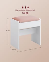 Scaun de machiaj VASAGLE din colecția Kailyn, tapițat, din catifea, scaun pentru masă de toaletă, alb și roz, cu picioare antiderapante, pentru dormitor 3