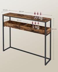 Consolă îngustă VASAGLE cu 2 niveluri și compartimente semi-deschise pentru hol și intrare, maro vintage și negru cerneală, 24 x 100 x 80 cm, LNT091K01 3