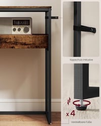Consolă îngustă VASAGLE cu 2 niveluri și compartimente semi-deschise pentru hol și intrare, maro vintage și negru cerneală, 24 x 100 x 80 cm, LNT091K01 6