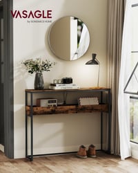 Consolă îngustă VASAGLE cu 2 niveluri și compartimente semi-deschise pentru hol și intrare, maro vintage și negru cerneală, 24 x 100 x 80 cm, LNT091K01 2