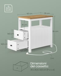 VASAGLE LET327W14 keskeny éjjeliszekrény töltőállomással és 2 fiókkal - dióbarna-fehér 3