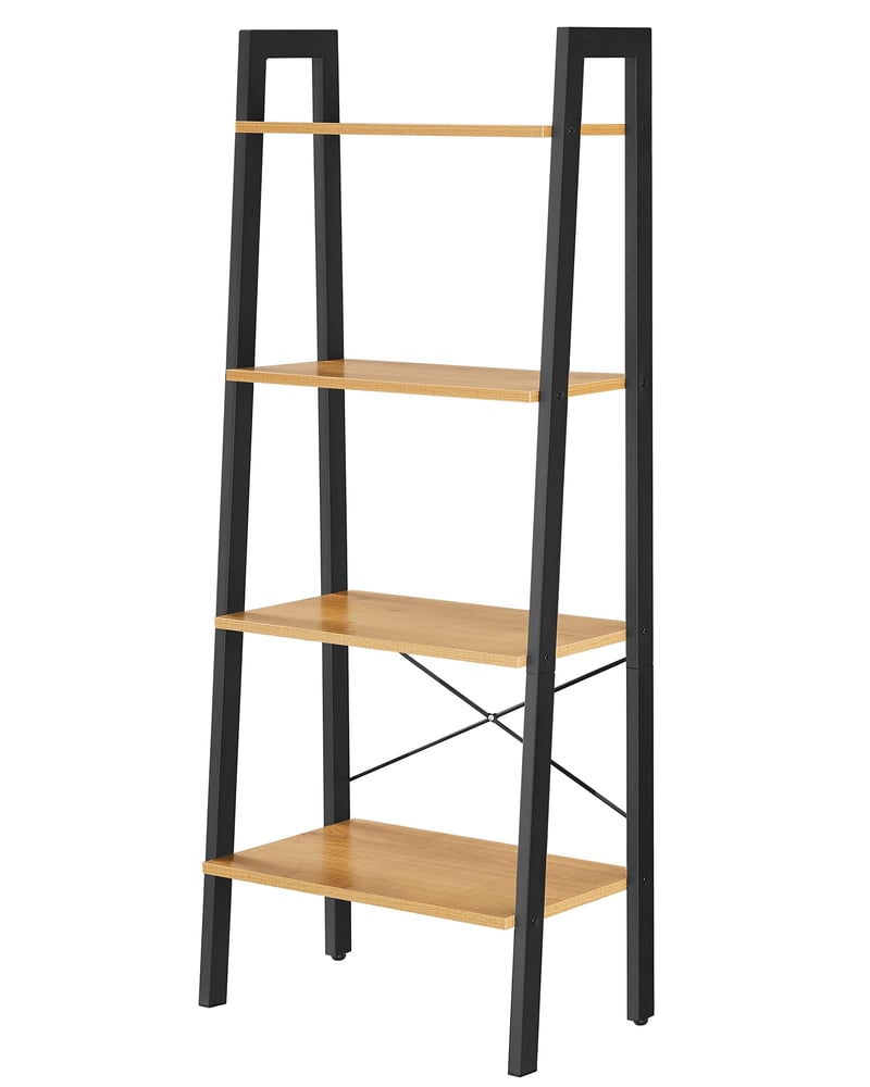 VASAGLE LLS044B05 Rebríkový regál, 4-poschodová knižnica v industriálnom štýle s oceľovým rámom, do obývačky, spálne, kuchyne, 56x137,5 cm, medovo hnedá-čierna