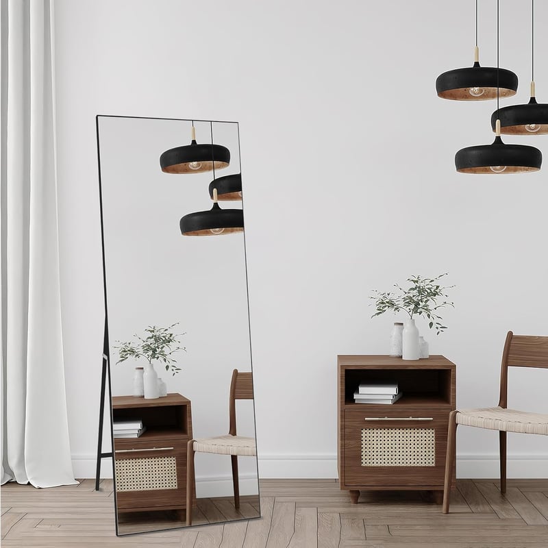 Vasemouh 165x60 cm Teljes Alakos Tükör Fekete Kerettel - Nagyméretű Fali vagy Álló Tükör Hálószobába, Nappaliba