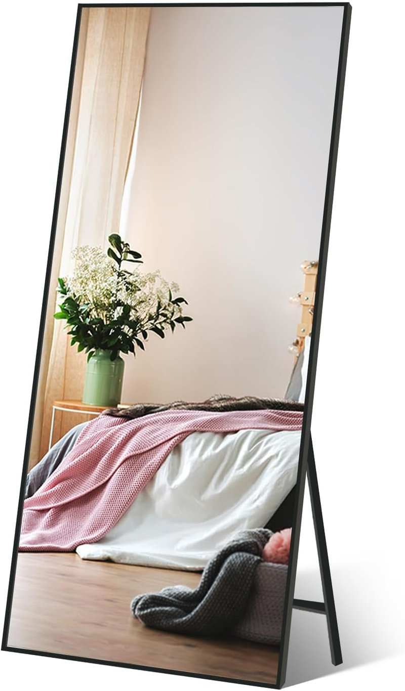 Vasemouh 165x60 cm Teljes Alakos Tükör Fekete Kerettel - Nagyméretű Fali vagy Álló Tükör Hálószobába, Nappaliba