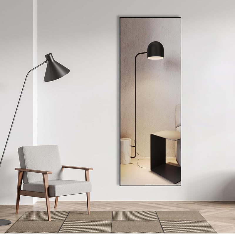 Vasemouh 165x60 cm Teljes Alakos Tükör Fekete Kerettel - Nagyméretű Fali vagy Álló Tükör Hálószobába, Nappaliba