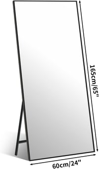 Vasemouh 165x60 cm Teljes Alakos Tükör Fekete Kerettel - Nagyméretű Fali vagy Álló Tükör Hálószobába, Nappaliba 2