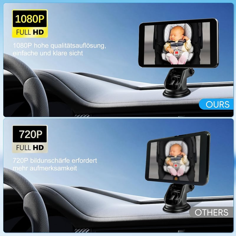 VASTEND 5 hüvelykes autós tükör hátsó üléshez, 1080P éjszakai látás, 170° széles szög, könnyű telepítés