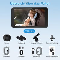 VASTEND 5 hüvelykes autós tükör hátsó üléshez, 1080P éjszakai látás, 170° széles szög, könnyű telepítés 8