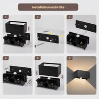 vatato 24W vanjska zidna svjetiljka sa senzorom pokreta, IP65, 3000K toplo bijeli LED, aluminij, podesiv snop svjetlosti, antracit, za hodnike i staze, 1 kom 6