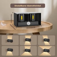 vatato 24W vanjska zidna svjetiljka sa senzorom pokreta, IP65, 3000K toplo bijeli LED, aluminij, podesiv snop svjetlosti, antracit, za hodnike i staze, 1 kom 4