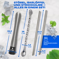 Set Cocktail Muddler Vatch din Oțel Inoxidabil - Lingură de Bar, 2 Paie, Zdrobitor de Gheață, pentru Caipirinha și Mojito - Set Profesional de Accesorii pentru Bar 3