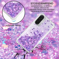 Husă Vauki pentru Samsung Galaxy A17 5G/4G cu șnur, din silicon TPU transparent cu sclipici lichid, bumper antisoc, cu suport tip colier, mov 2
