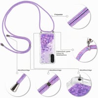 Husă Vauki pentru Samsung Galaxy A17 5G/4G cu șnur, din silicon TPU transparent cu sclipici lichid, bumper antisoc, cu suport tip colier, mov 5