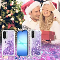 Husă Vauki pentru Samsung Galaxy A17 5G/4G cu șnur, din silicon TPU transparent cu sclipici lichid, bumper antisoc, cu suport tip colier, mov 7