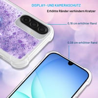 Husă Vauki pentru Samsung Galaxy A17 5G/4G cu șnur, din silicon TPU transparent cu sclipici lichid, bumper antisoc, cu suport tip colier, mov 3