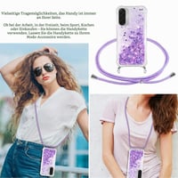 Husă Vauki pentru Samsung Galaxy A17 5G/4G cu șnur, din silicon TPU transparent cu sclipici lichid, bumper antisoc, cu suport tip colier, mov 6