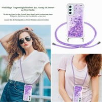 Puzdro Vauki na Samsung Galaxy A35 s popruhom na krk, priehľadné trblietavé silikónové s tekutými pieskami - fialové 4