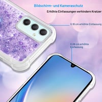 Puzdro Vauki na Samsung Galaxy A35 s popruhom na krk, priehľadné trblietavé silikónové s tekutými pieskami - fialové 3