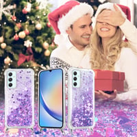 Puzdro Vauki na Samsung Galaxy A35 s popruhom na krk, priehľadné trblietavé silikónové s tekutými pieskami - fialové 6
