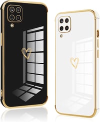 Vauki Samsung Galaxy A12/M12 szilikon tok szív mintával, fekete-fehér - 2 db 1