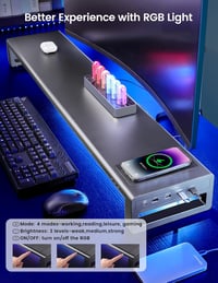 VAYDEER Dupla Monitor Állvány - Alumínium Monitorállvány 32" Képernyőkig, Vezeték Nélküli Töltővel és 4 USB 3.0 Porttal, Laptop Tartó - Feke 5