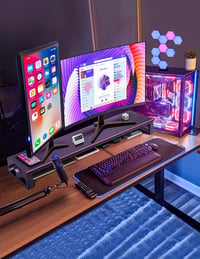 VAYDEER Dupla Monitor Állvány - Alumínium Monitorállvány 32" Képernyőkig, Vezeték Nélküli Töltővel és 4 USB 3.0 Porttal, Laptop Tartó - Feke 6