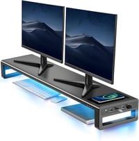 VAYDEER Dupla Monitor Állvány - Alumínium Monitorállvány 32" Képernyőkig, Vezeték Nélküli Töltővel és 4 USB 3.0 Porttal, Laptop Tartó - Feke 1