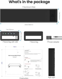 VAYDEER Dupla Monitor Állvány - Alumínium Monitorállvány 32" Képernyőkig, Vezeték Nélküli Töltővel és 4 USB 3.0 Porttal, Laptop Tartó - Feke 7