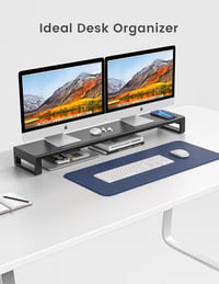 VAYDEER Dupla Monitor Állvány - Alumínium Monitorállvány 32" Képernyőkig, Vezeték Nélküli Töltővel és 4 USB 3.0 Porttal, Laptop Tartó - Feke 4