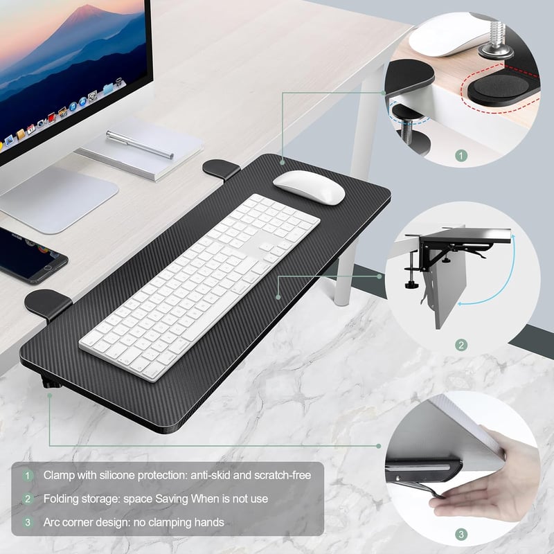 VAYDEER Ergonomikus Asztal Kiterjesztés Egér Billentyűzet Tálcával Fekete
