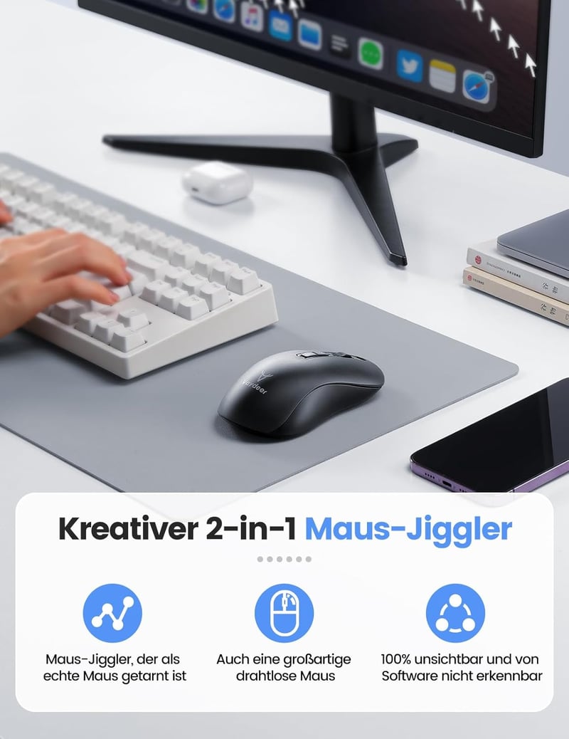 VAYDEER Gaming Mouse Jiggler 2-in-1 Wireless Egér 2.4GHz Bluetooth 3200 DPI