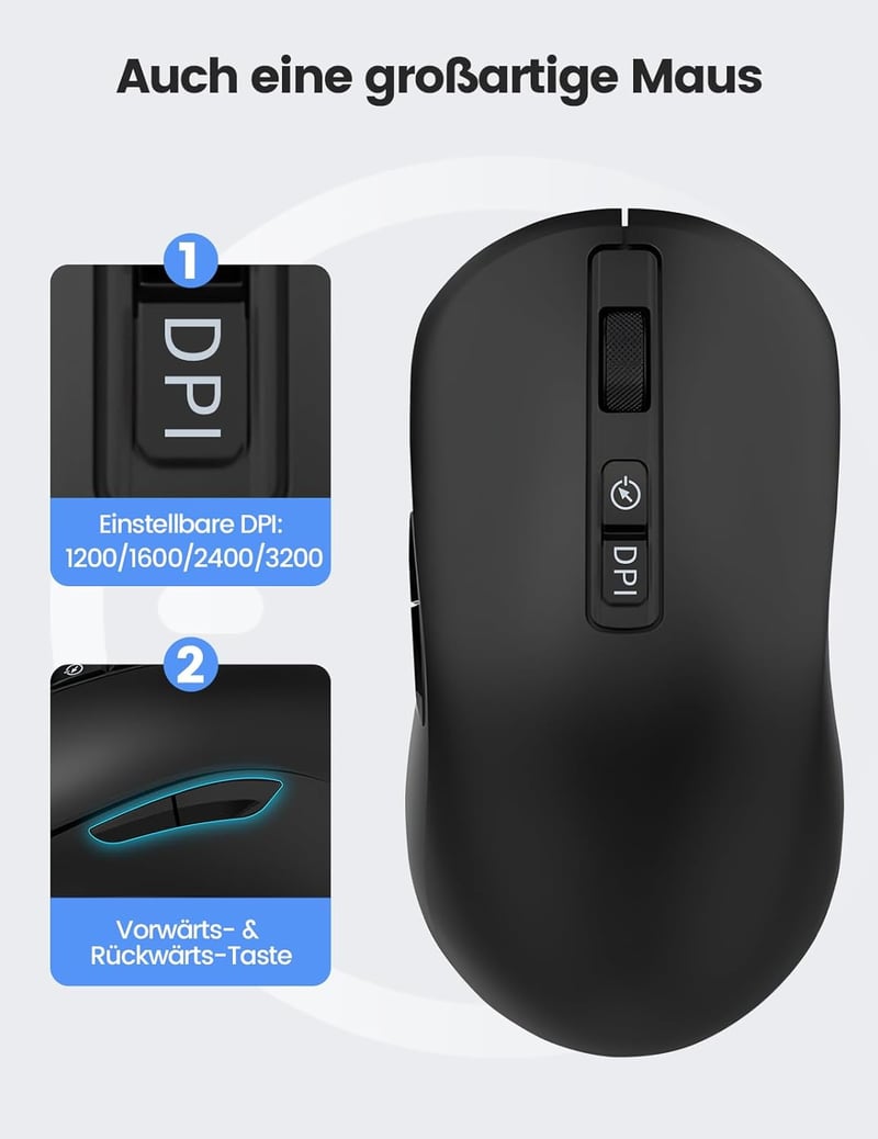 VAYDEER Gaming Mouse Jiggler 2-in-1 Wireless Egér 2.4GHz Bluetooth 3200 DPI