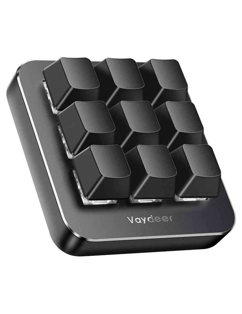 VAYDEER Makro Tipkovnica - Programabilna Mini Mehanička Tipkovnica za Igre s 9 Prilagodljivih Tipki, 6 Slojeva Funkcija, Kompatibilna s Windows i MacOS